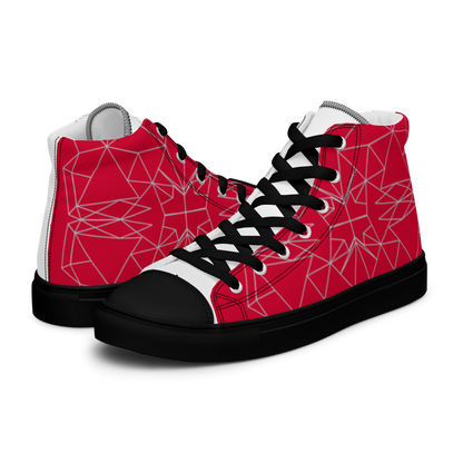 Women's "Asymmetrical Red & White Geometrics" High Top Canvas Sneakers