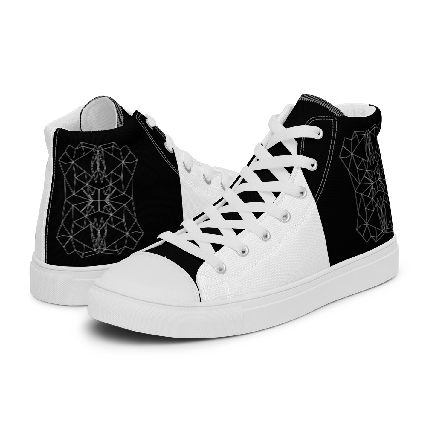 Women's "Minimalist Black & White Geometrics" High Top Canvas Sneakers
