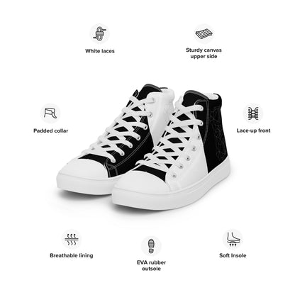 Women's "Minimalist Black & White Geometrics" High Top Canvas Sneakers