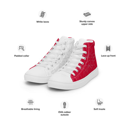 Women's "Asymmetrical Red & White Geometrics" High Top Canvas Sneakers