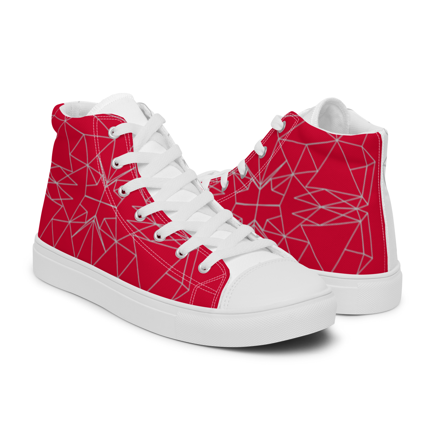 Women's "Asymmetrical Red & White Geometrics" High Top Canvas Sneakers