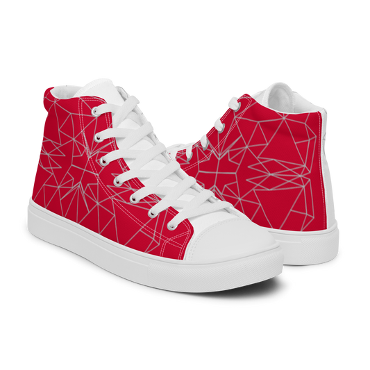 Women's "Asymmetrical Red & White Geometrics" High Top Canvas Sneakers