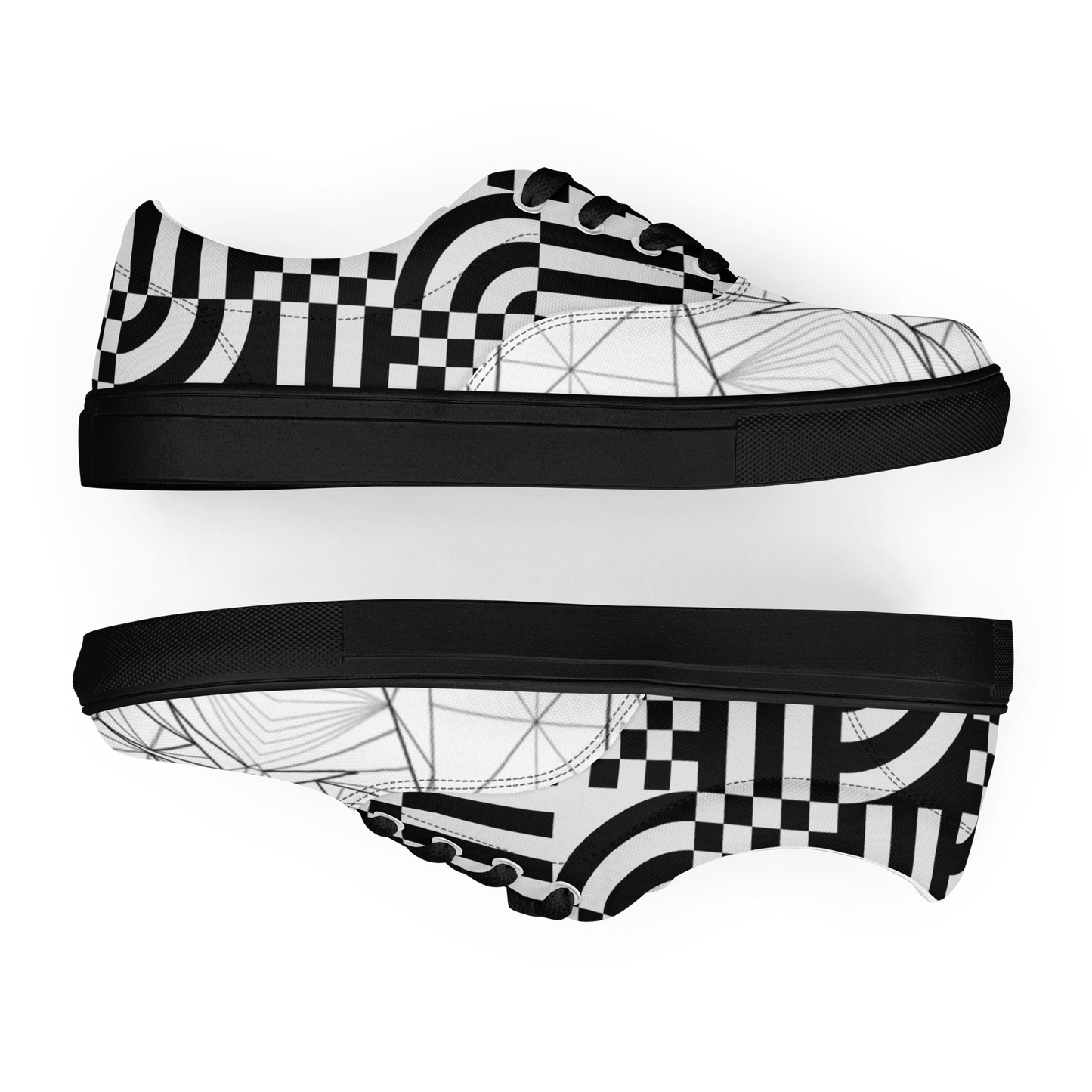 Women's "Black & White Geometrics" Lace Up Canvas Sneakers