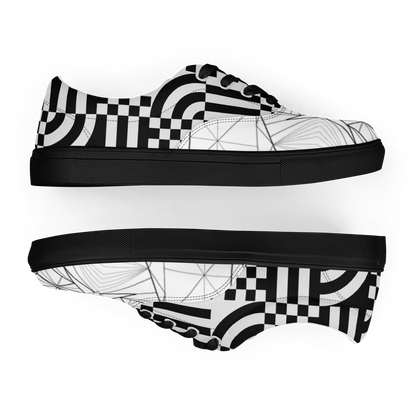 Women's "Black & White Geometrics" Lace Up Canvas Sneakers