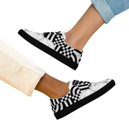 Women's "Black & White Geometrics" Lace Up Canvas Sneakers