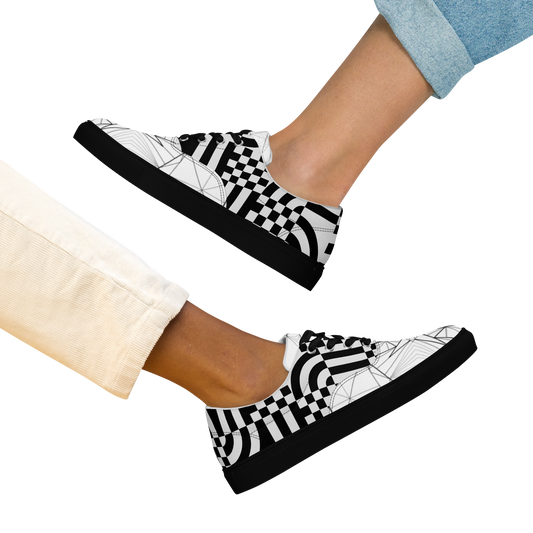 Women's "Black & White Geometrics" Lace Up Canvas Sneakers