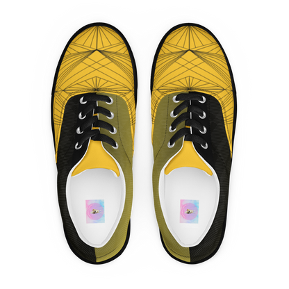 Women's "Yellow & Black Geometrics" Lace Up Canvas Sneakers