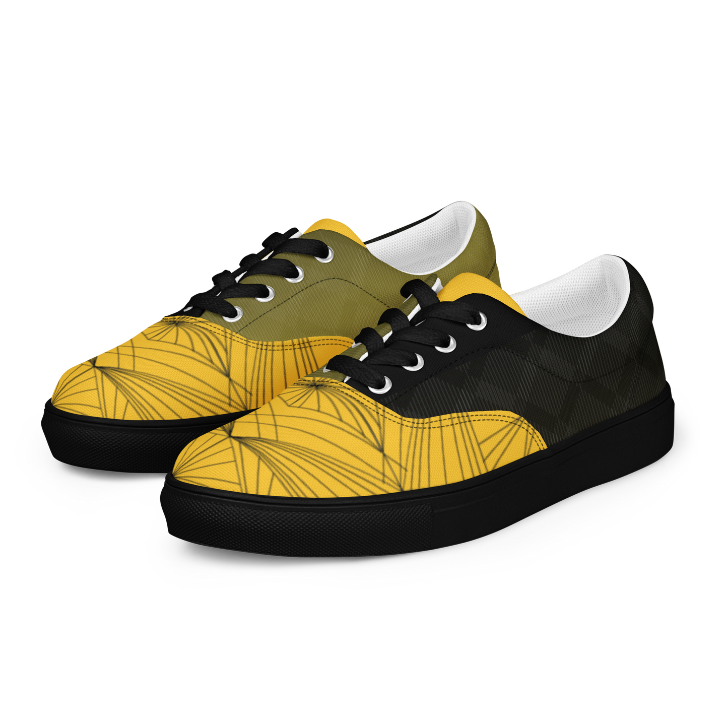 Women's "Yellow & Black Geometrics" Lace Up Canvas Sneakers