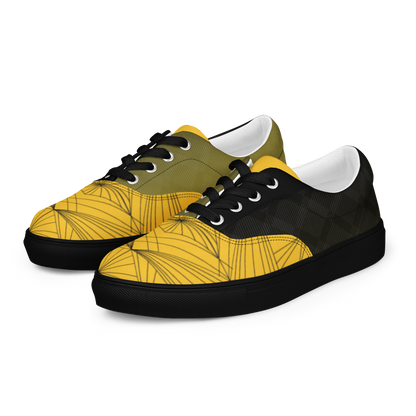 Women's "Yellow & Black Geometrics" Lace Up Canvas Sneakers