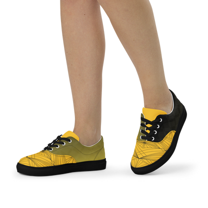 Women's "Yellow & Black Geometrics" Lace Up Canvas Sneakers