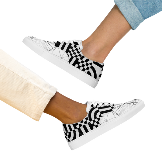 Women's "Black & White Geometrics" Lace Up Canvas Sneakers