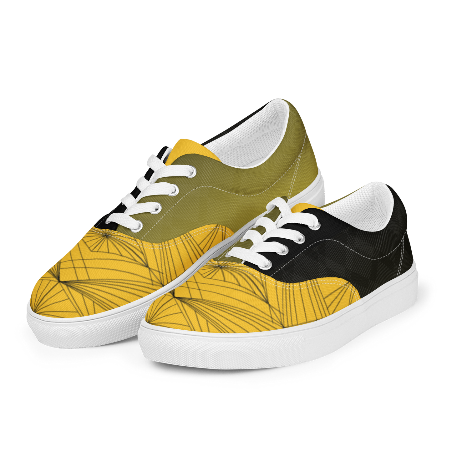 Women's "Yellow & Black Geometrics" Lace Up Canvas Sneakers